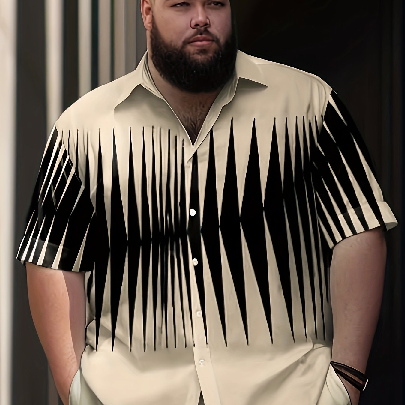 TEMU New Stylish Short-sleeve Shirt For Men In Plus Sizes, Featuring A Trendy Diamond-pattern From Europe And America