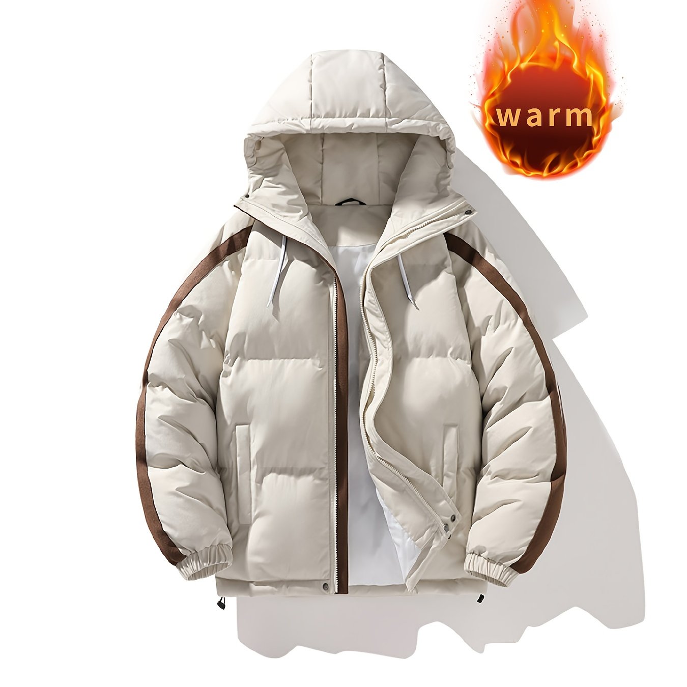 TEMU Obm New Autumn/winter Padded Coat, Winter Jacket, Fashion Brand Padded Coat With Hood, Thickened Warm Padded Coat, Trendy
