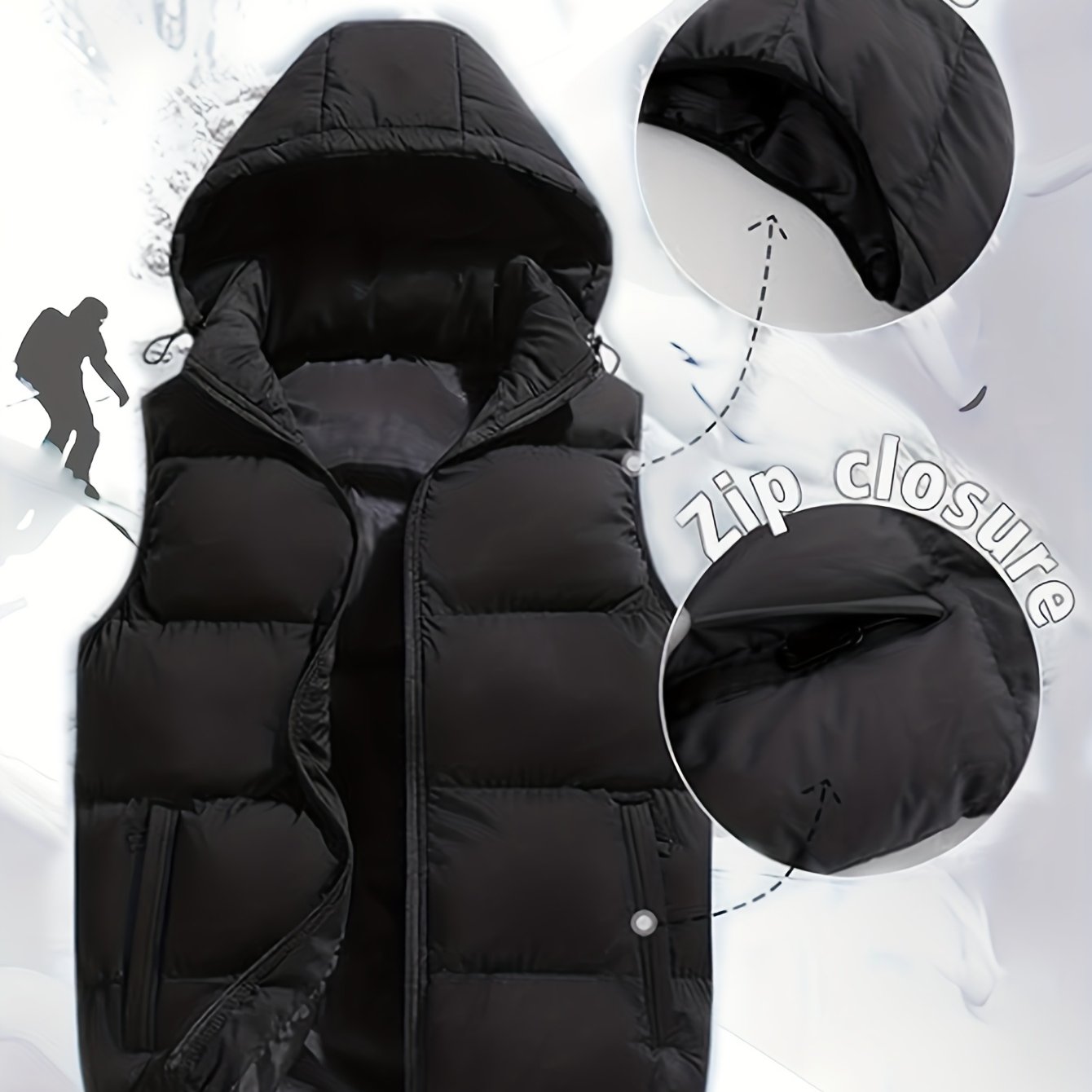 TEMU Gilet da inverno, giacca spalla da casual outdoor, gilet imbottito caldo trapuntato con cappuccio rimovibile, tasche con zip, giacca da per il