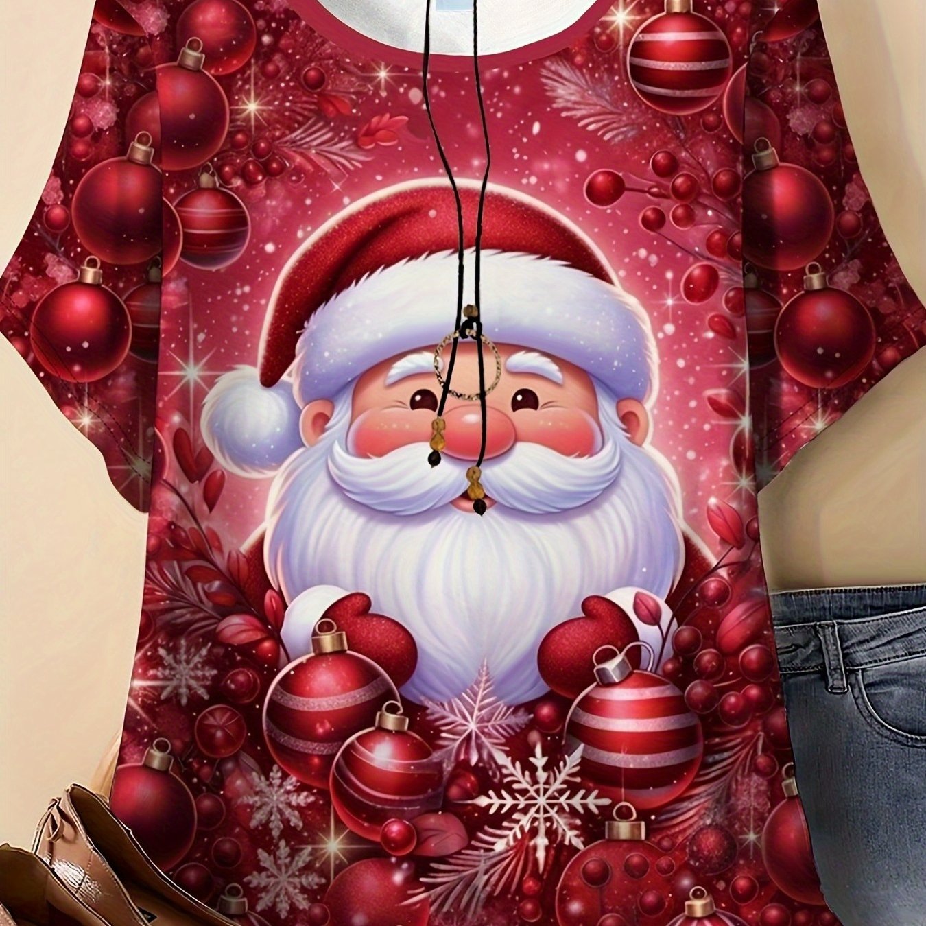 TEMU Plus Size, Plus-size Women's Clothing, Plus-size T-shirts - Styles With Christmas And Easter Elements Including Santa Claus, New Purple Santa