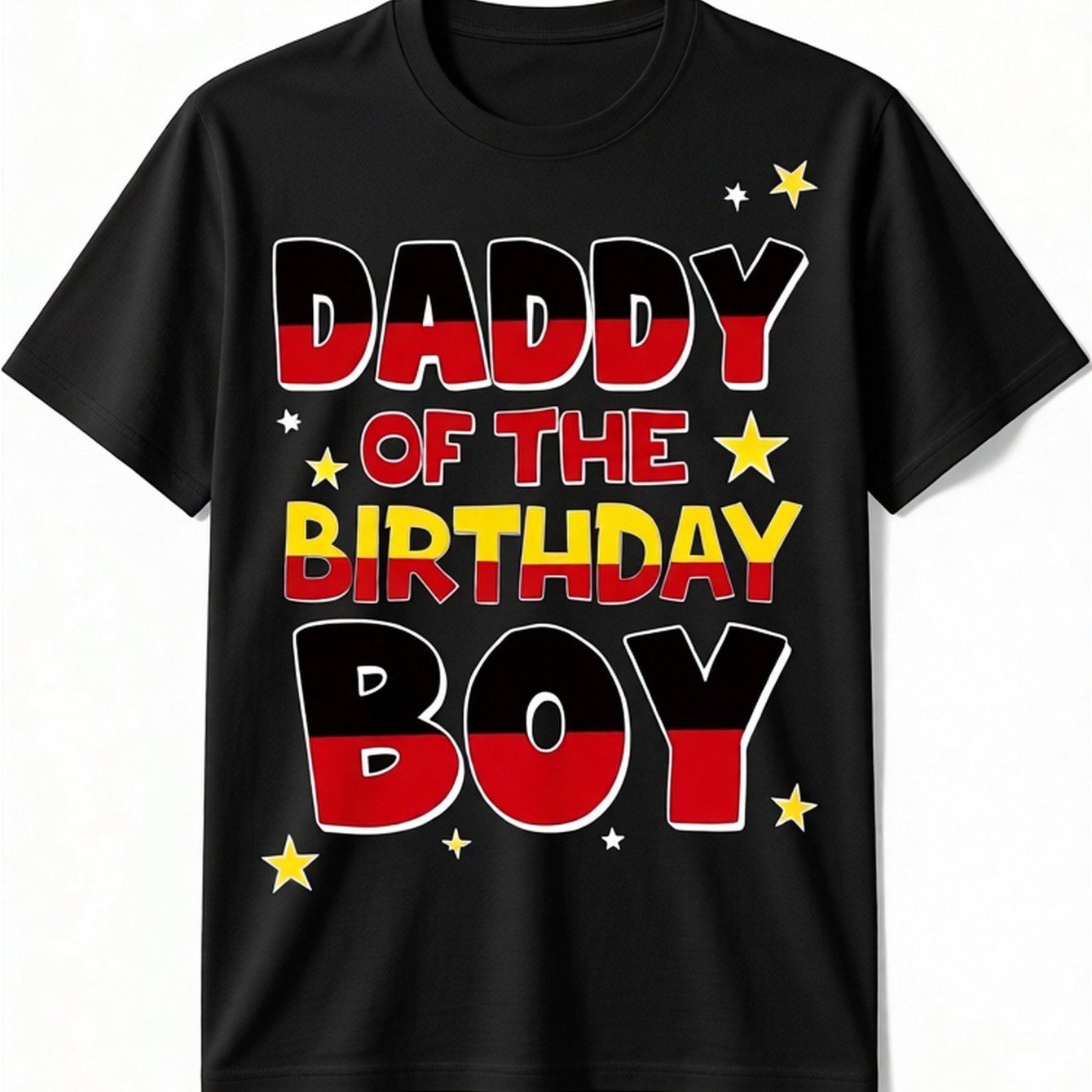 Men's Of The Birthday Boy Graphic T-shirt | Relaxed Fit Casual Round Neck Tee With Vibrant Red & Yellow Lettering & For Birthday Party Outfits, Casual Attire - Comfortable Breathable Dad Apparel
