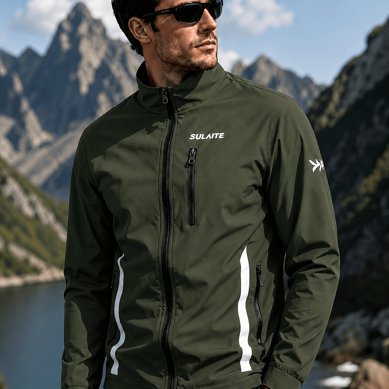 TEMU Men's Lightweight Riding Jacket, Windproof Collar With Zipper Pockets, Regular Fit - Spring/autumn Sports, Running Casual Coat, Hiking And