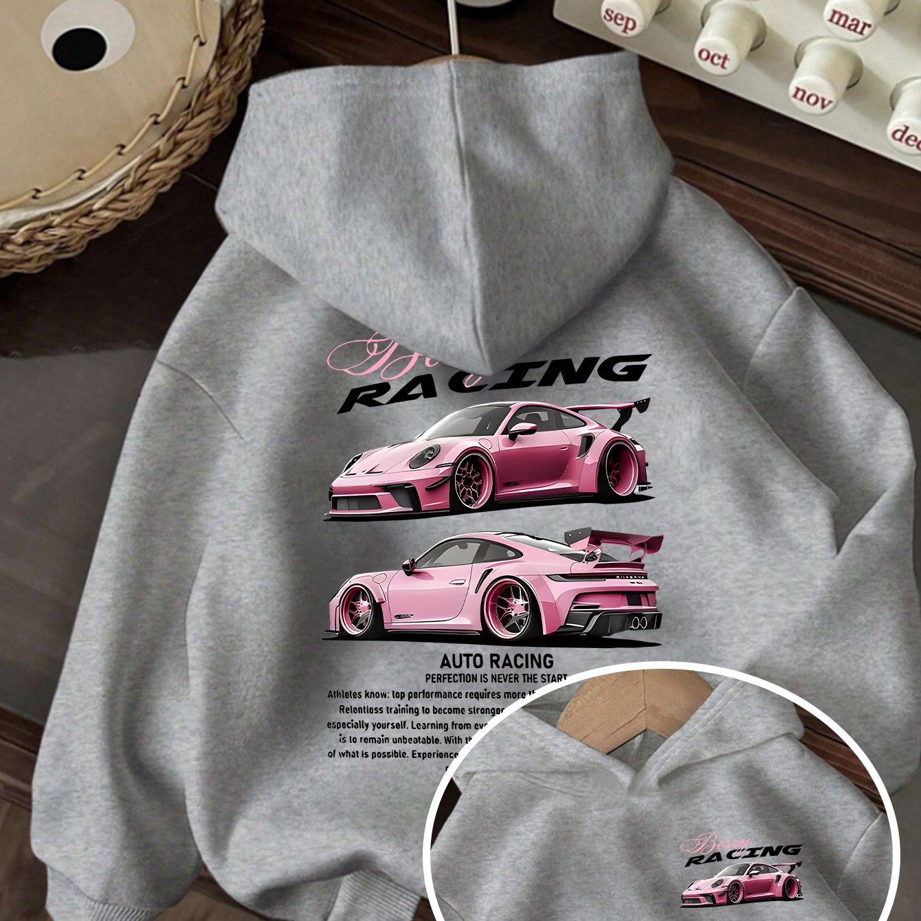TEMU Y2k Casual Hoodie With A Trendy Racing Theme, Featuring A Sweet And Car Print, Perfect For Teenage Girls, Warm And Comfortable For Spring,