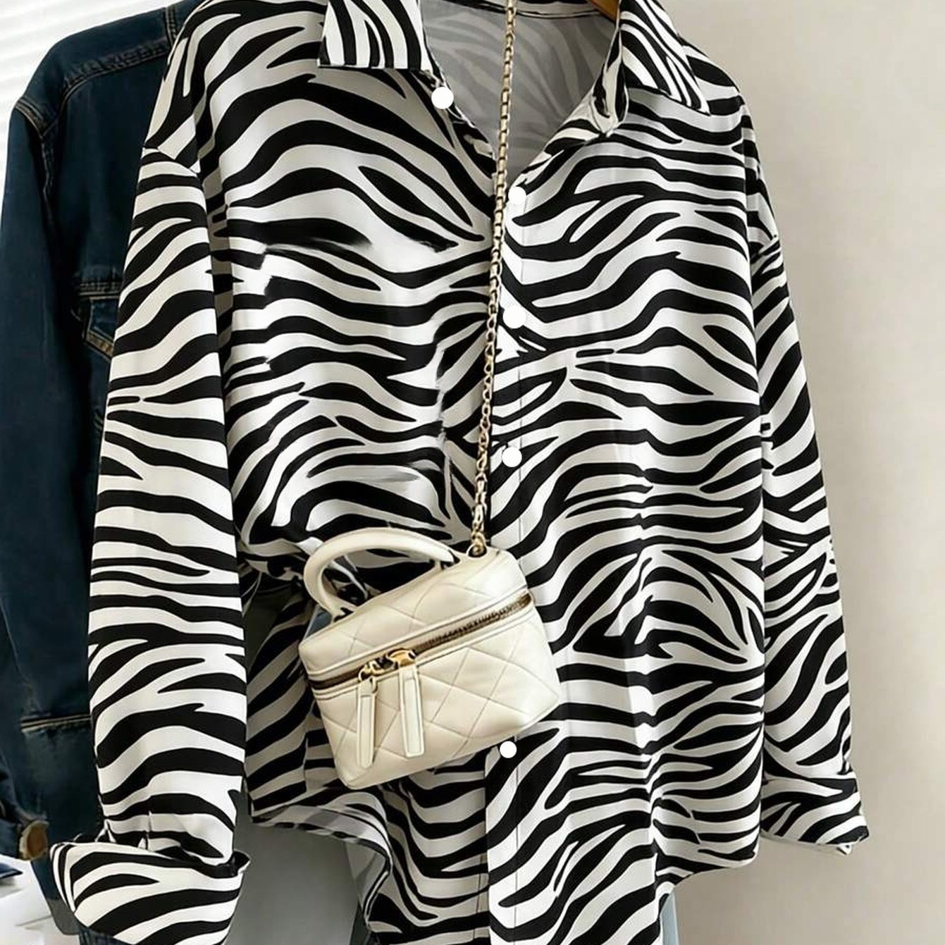 TEMU Jolie chemise vintage à imprimé zèbre pour femme, coupe , style décontracté à , blouse décontractée à manches longues, chemise à manches longues