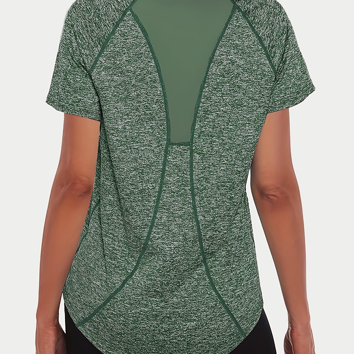 E-shop 1 Stück Damen Sportliches Einfarbiges T-Shirt - Rundhalsausschnitt mit Mesh-Panel, Leicht, Kurzarm, Dehnbar, Geeignet für Frühling Sommer,