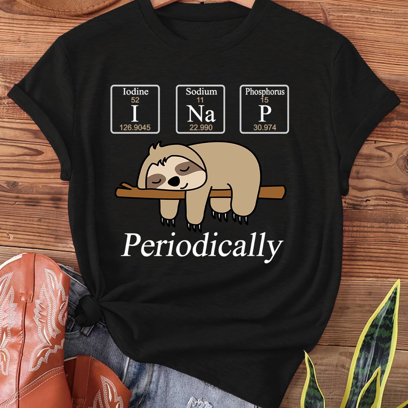 TEMU Chemistry Lazy Sloth Print T-shirt, Short Sleeve Crew Neck Casual Top For Summer & Spring, Women's Clothing