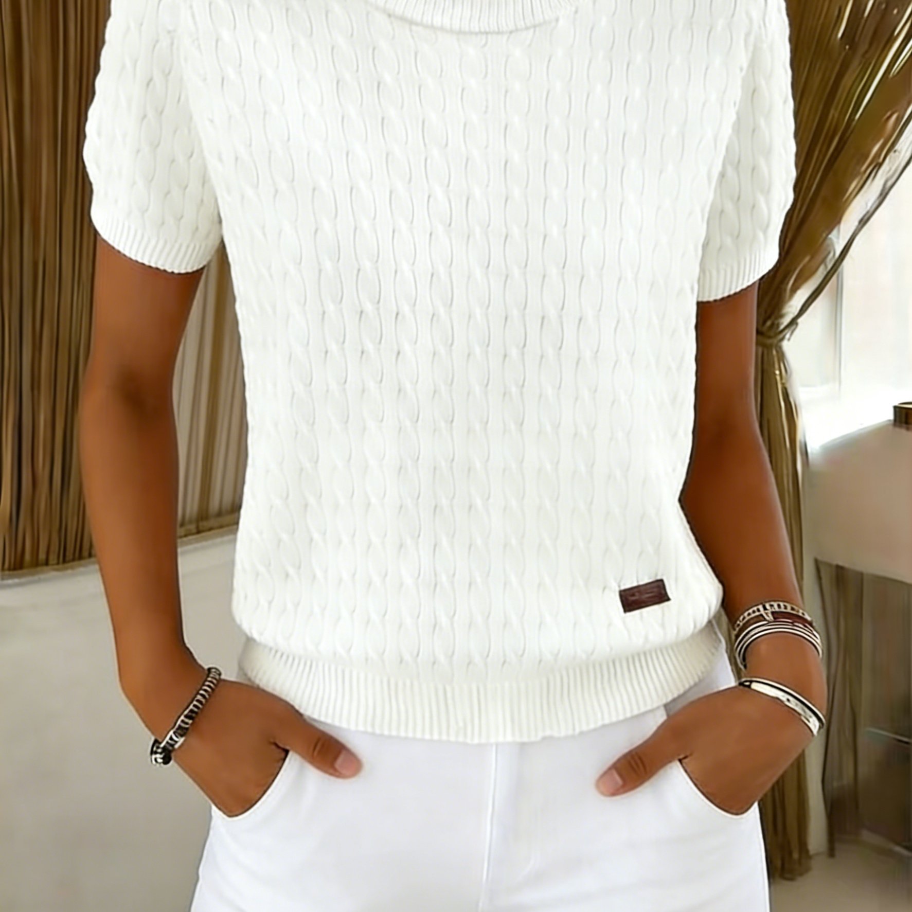 E-shop Damen Pullover-Top in einfarbiger Ausführung mit Rundhalsausschnitt kurzen Ärmeln, weiche, bequeme, stilvolle legere Kleidung