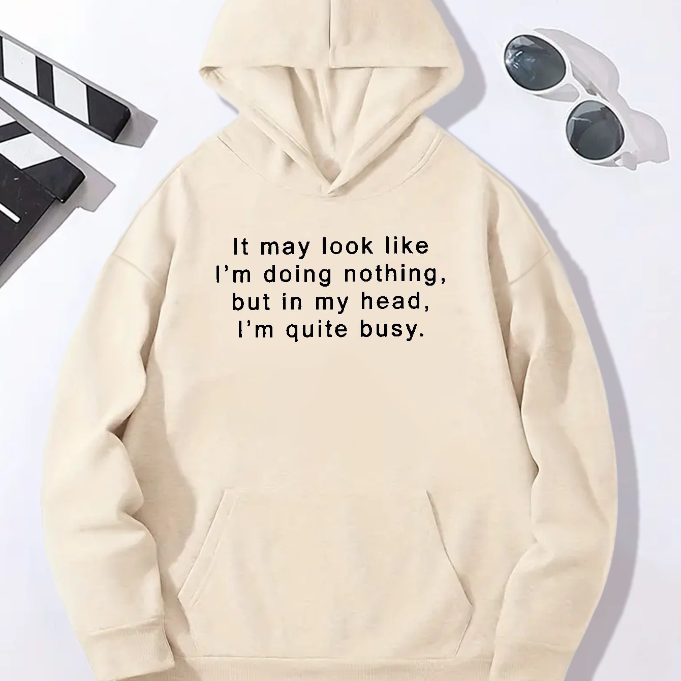 It May Look Like I'm Doing Nothing But In My Head I'm Quite Busy Print,  Men's Crew Neck Sweatshirt, Streetwear Pullover With Long Sleeves, Slightly
