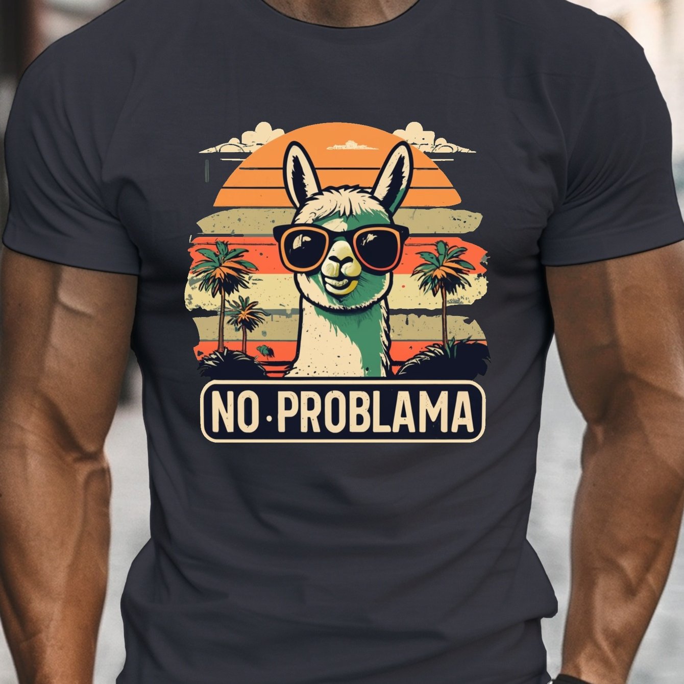 TEMU Alpaca Fashion Glasses Print, Men's Round Crew Neck Short Sleeve Tee, Casual T-shirtcasual Comfy Lightweight Top For Summer