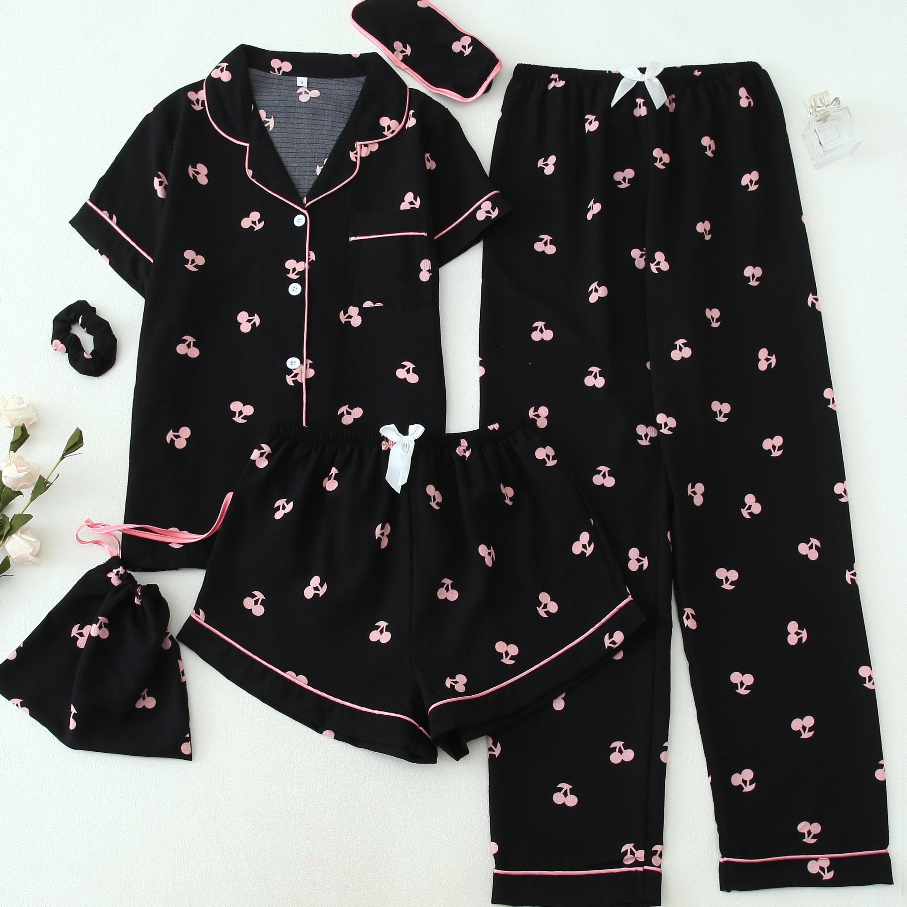 Lady Bubble Crepe Pajamas Six-piece Set Combination