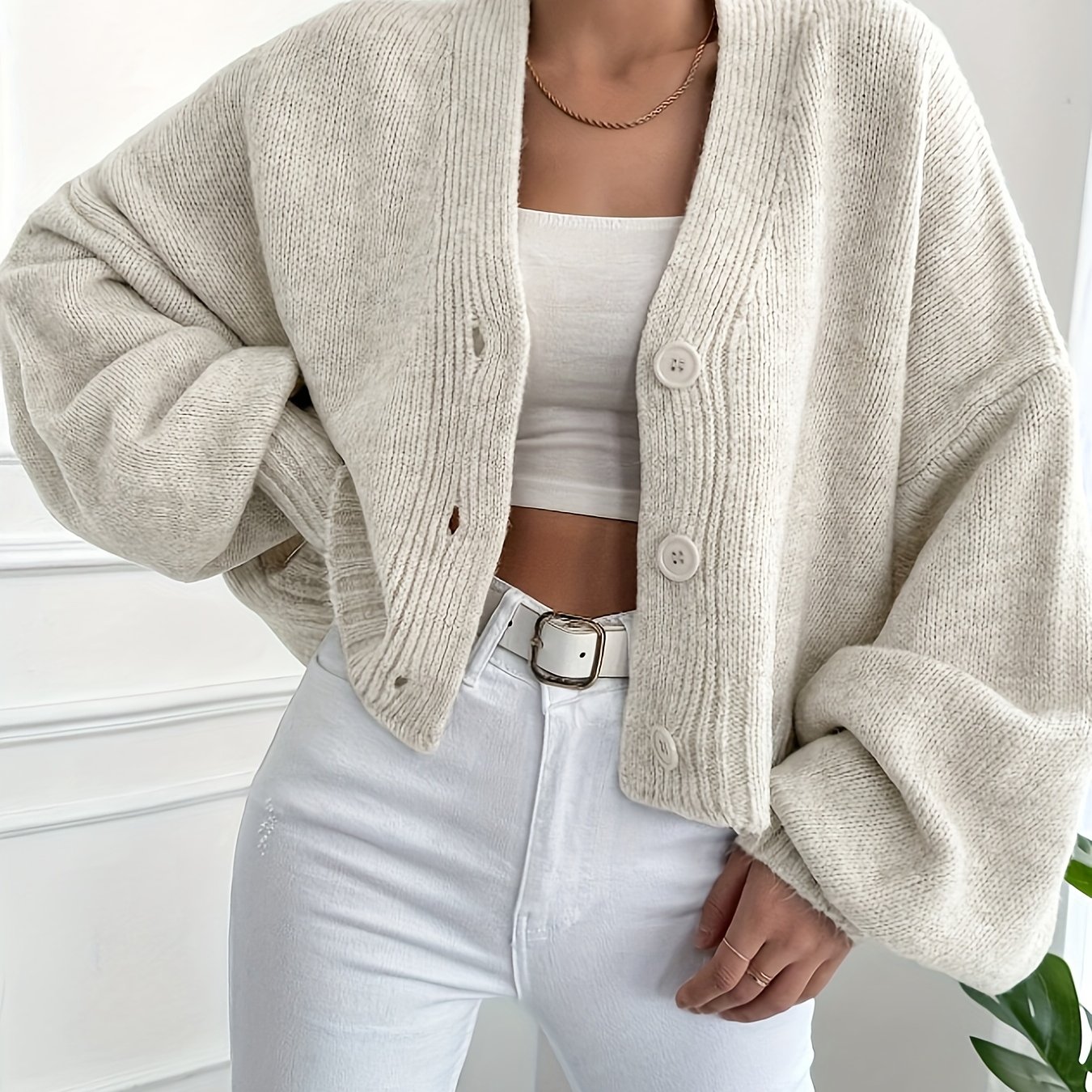 Solid Color Button-up Cardigan Sweater
