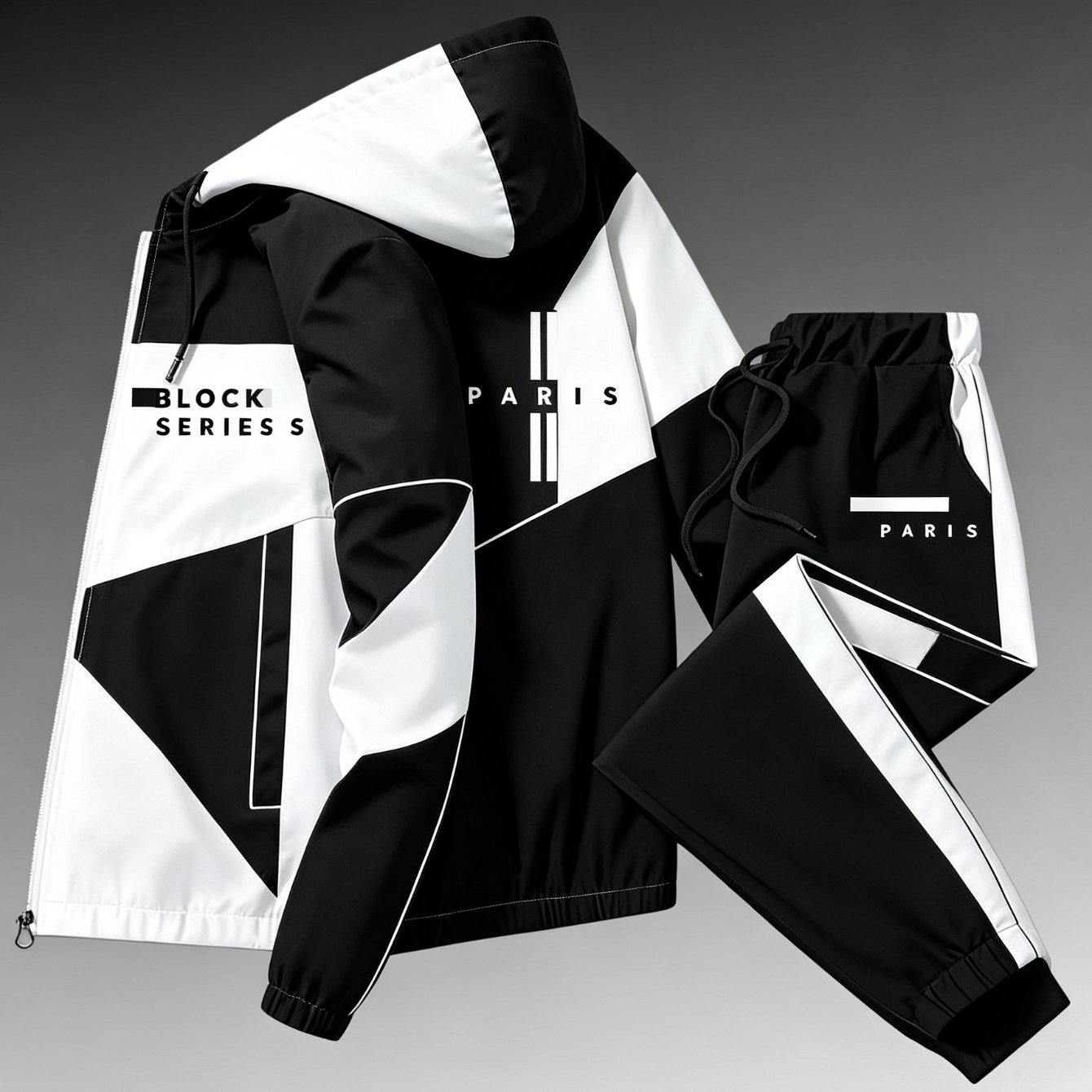 Image of Two-piece Set! 2026 New Casual And Stylish Sporty Hooded Jacket And Sweatpants Set | Suitable For Men And Women, Fashionable And Versatile, Suitable For Occasions, Geometric-patterned, Stretch Fabric