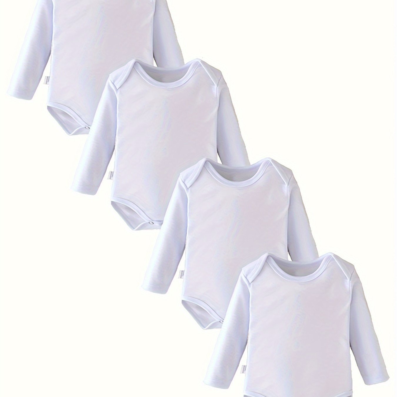 4pcs White Baby Long Sleeve Solid Color Romper Newborn Crawling Suit Bodysuit Soft Comfortable Pregnancy Gift, For Outdoor