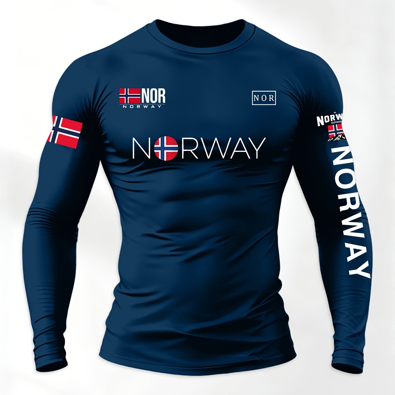 TEMU Men's Long Sleeve Printed T-shirt, Regular Spring/autumn Outdoor Sports Casual Long Sleeve Top