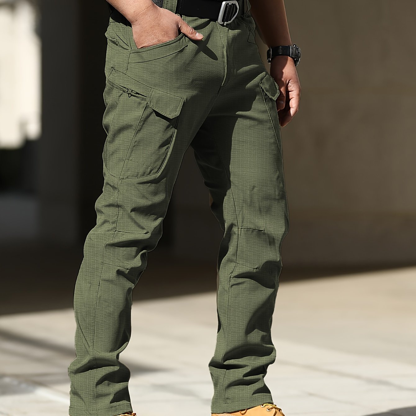 Trendy Plain Black Cargo Pants Men's Multi Flap Pocket - Temu