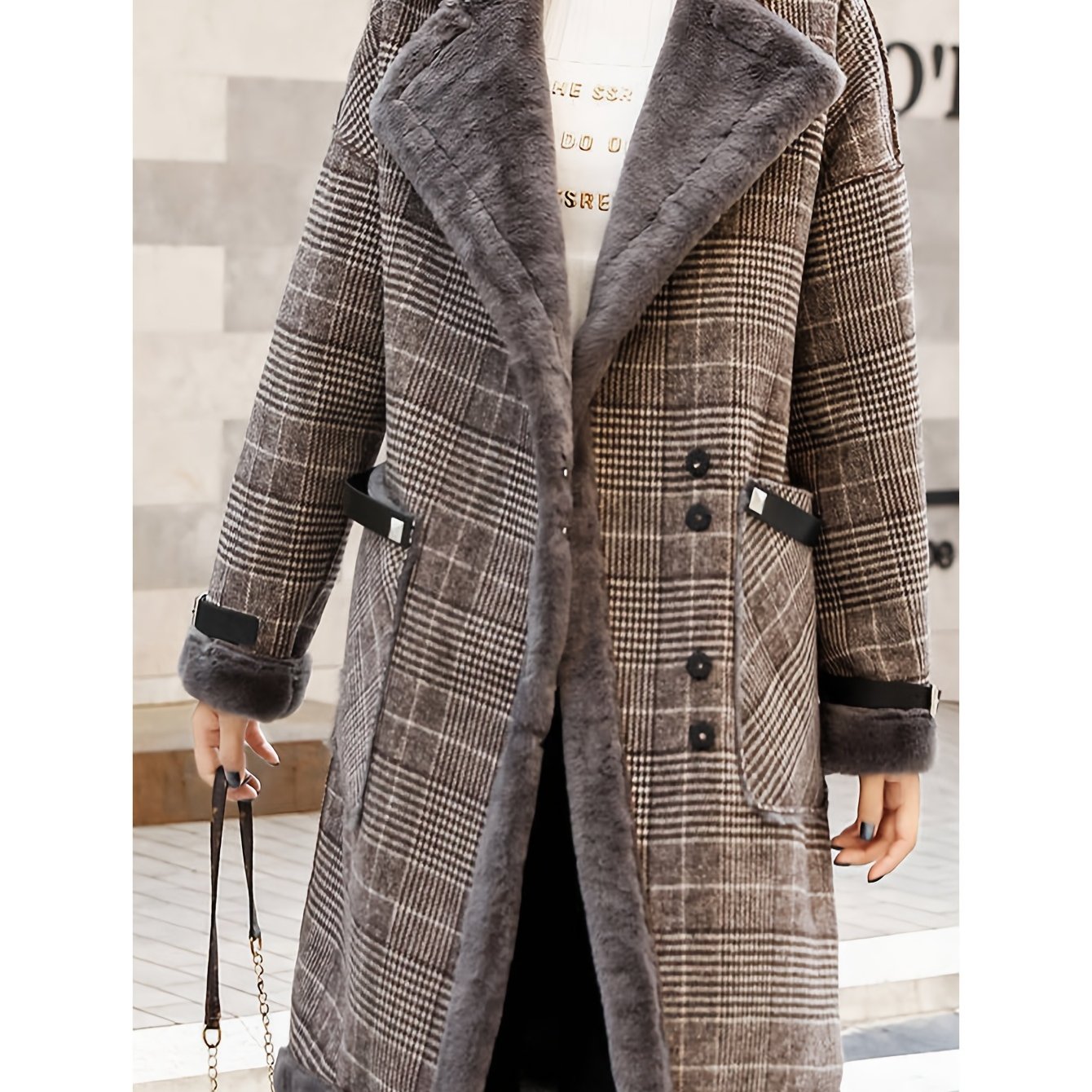 TEMU Mods Coat Chester Coat Ladies Fall And Winter Coat Thick Middle Length Commuting Cute Outerwear Fashionable Beautiful Pattern Loose Fashion