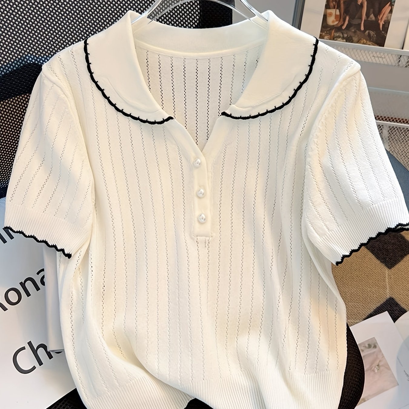 TEMU レディース トブラウス - セミシアー ロングスリーブ シャツ コンカラー、春/秋/夏用 軽量トップス オフィス・パーティー・日常着 パールボタン ディテール 繊細な質感 プルオーバー ファッションウェア