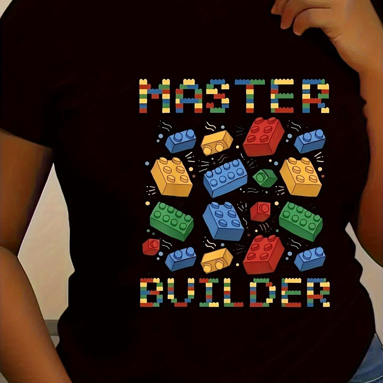 TEMU T-shirt à manches courtes et col rond pour constructeur avec graphisme de colorées pour les passionnés de LEGO