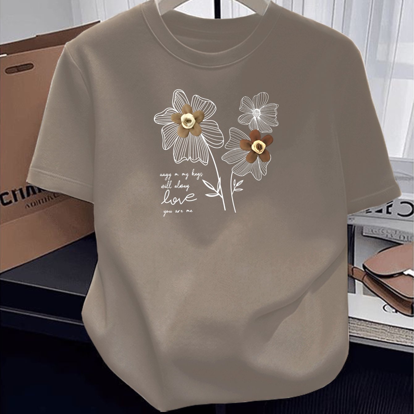 Image of Plus Size - 100% Women's T-shirt, Summer Short Sleeve Lightweight Top, Trendy And Fashionable Standard Fit, Versatile For Casual And Commuting, Easy And And Letter Print Design