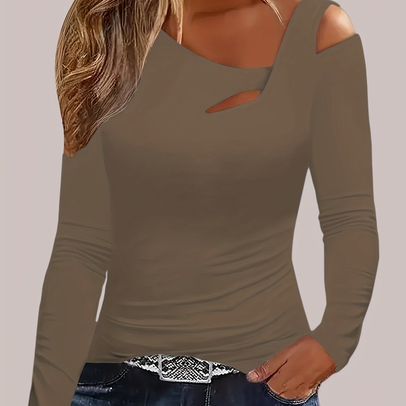TEMU T-shirt Élégant Femme à Manches Longues et Épaules Dénudées - Haut Noir avec Dos Ouvert et Blanc à Boutons, aux Plis et Extensible, Confortable