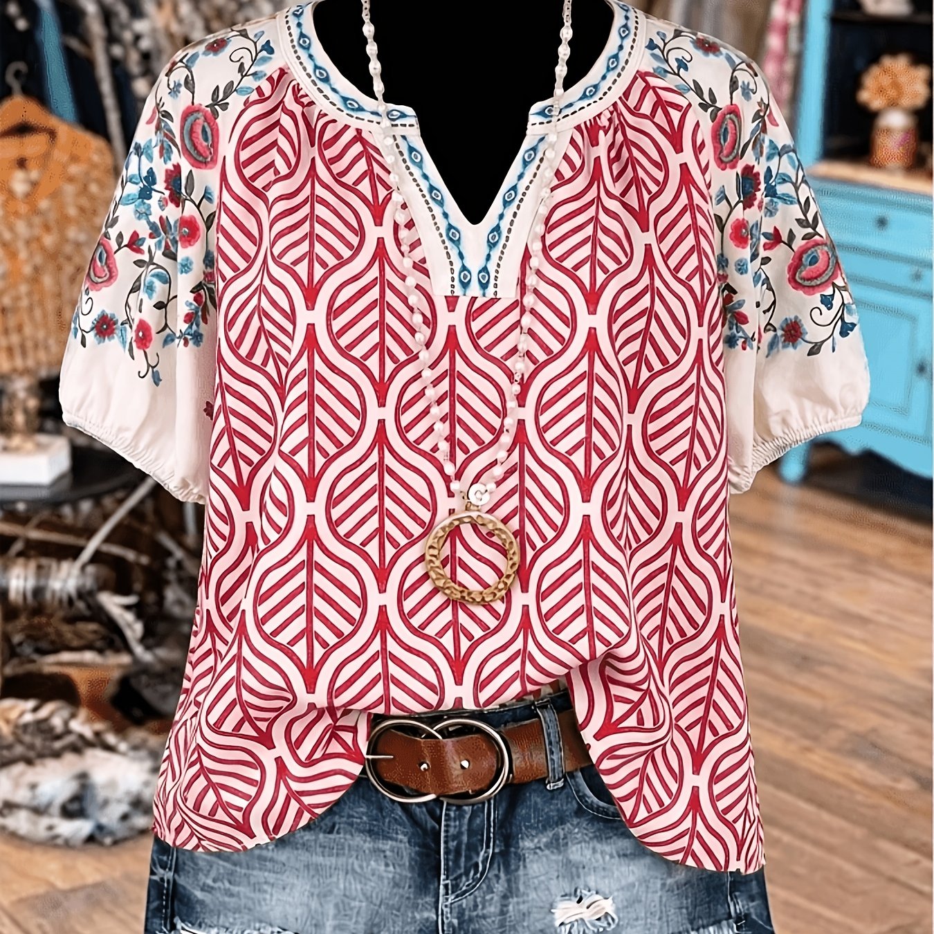 TEMU Plus Size, New Summer Plus Size Women's Short Sleeve Printed Loose Fit Casual Top