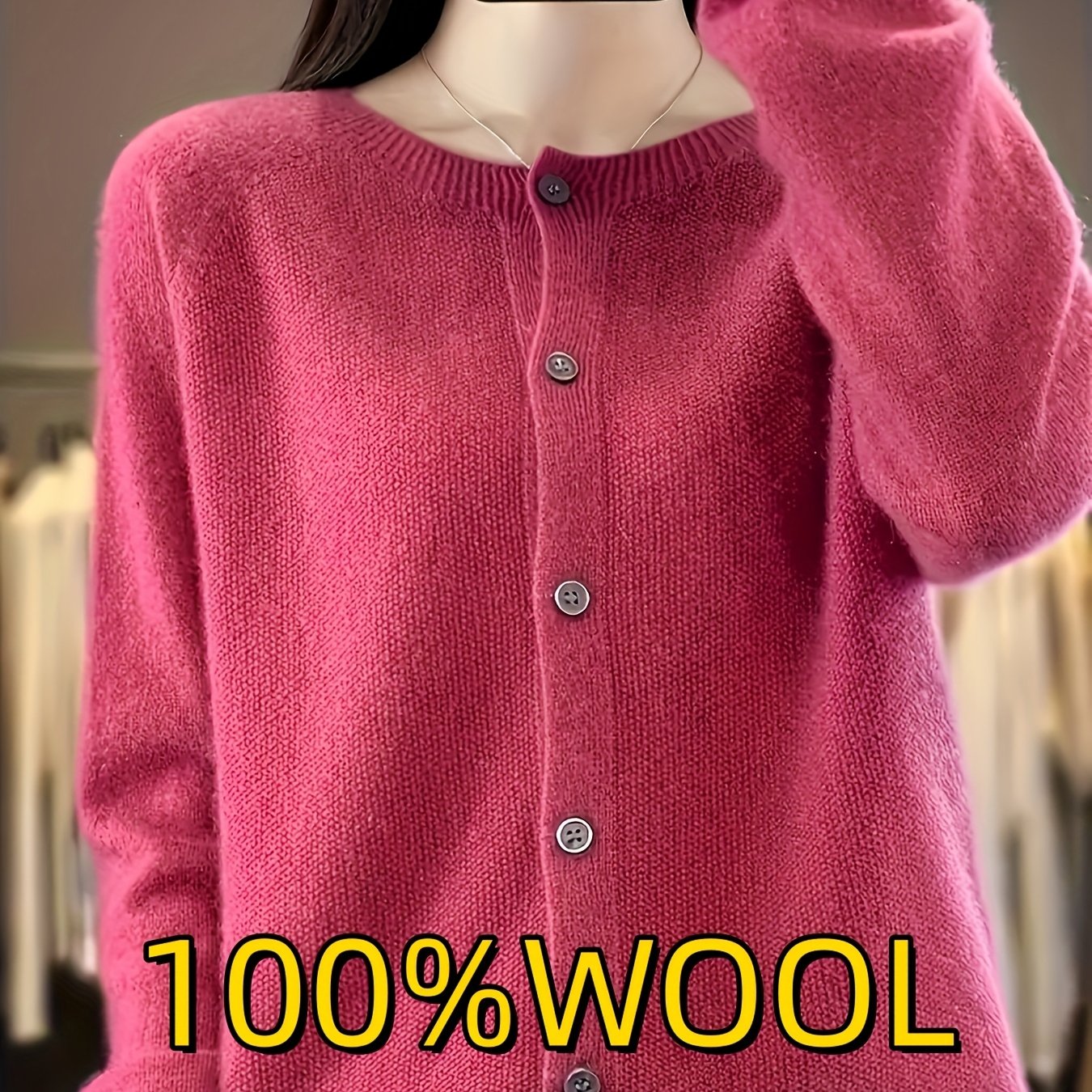 Women's Comfortable And Elegant Cardigan, Casual Crew Neck Wool Wool Wool Button-up Long Sleeve Solid / Top, An Elegant And Warm