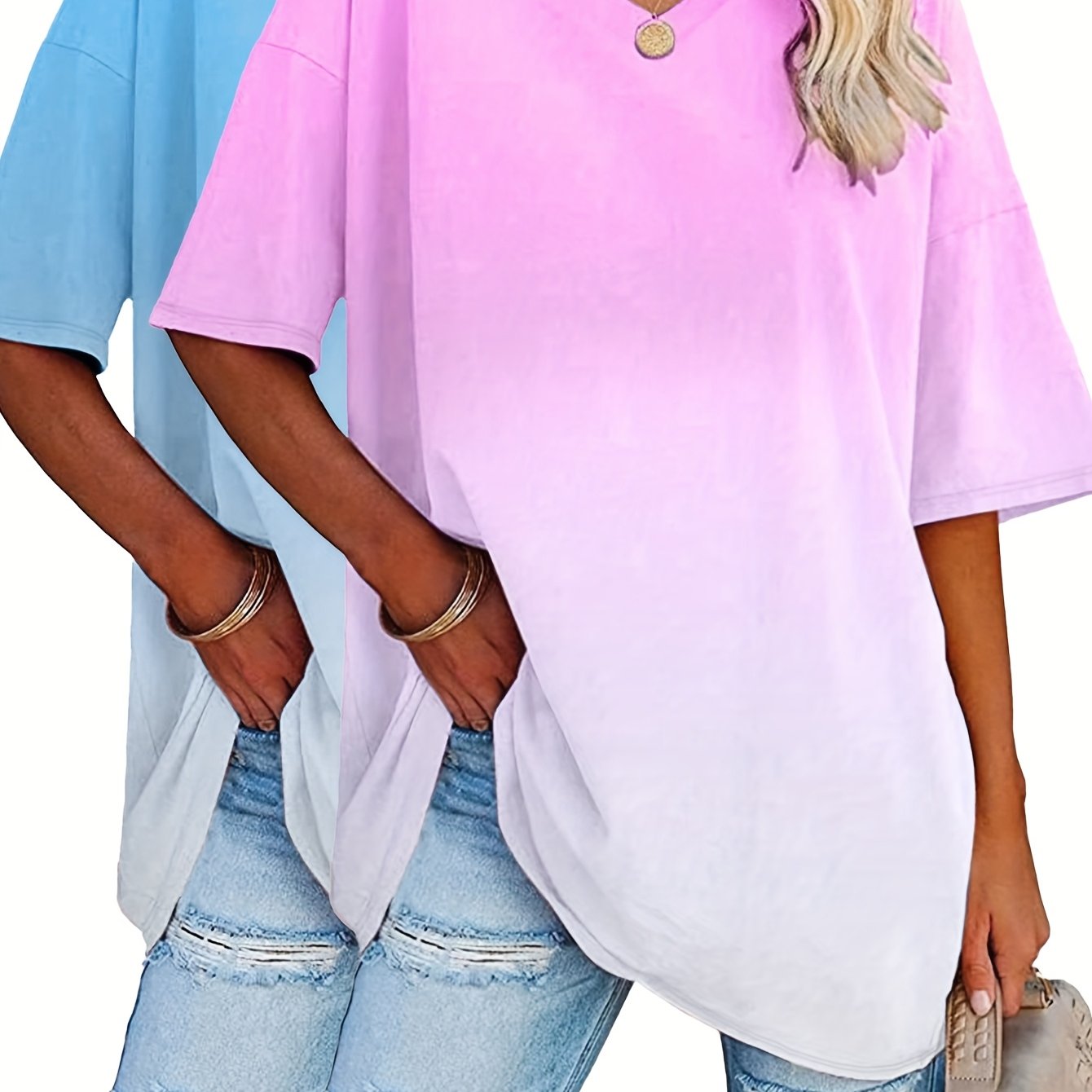 E-shop Große Größen - Cross-Border Europäische und Amerikanische Damenbekleidung Ausfuhr Frühling Sommer Neues Multicolor Locker Kurzarm V-Ausschnitt