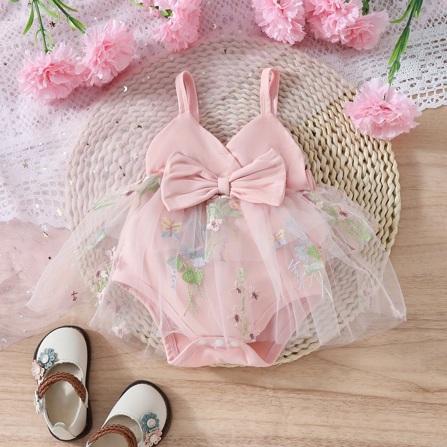 Lace Splicing Sling Solid Baby Jumpsuits