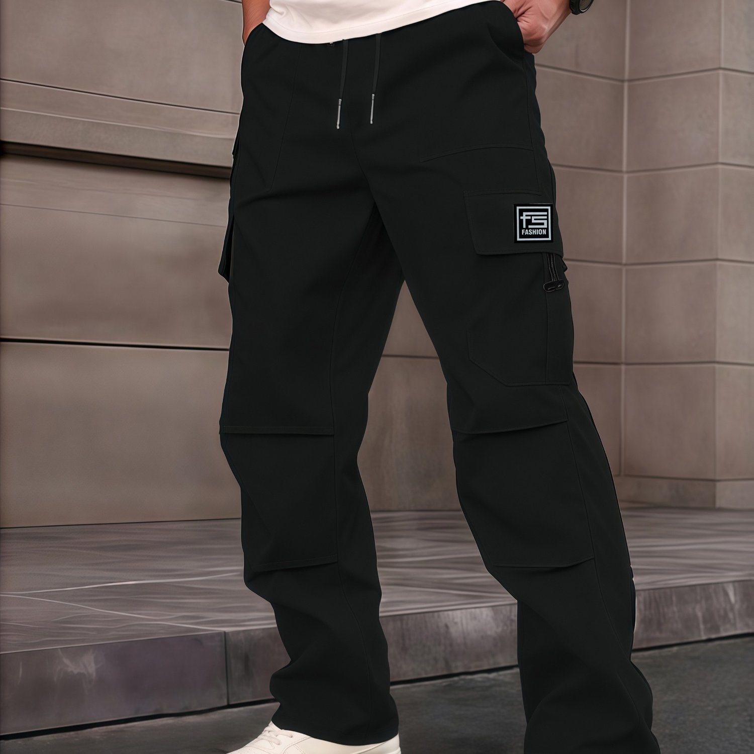 TEMU Pantalones cargo de moda para hombre, pantalones holgados multifuncionales de otoño con parche de y cremallera, pantalones casuales para uso
