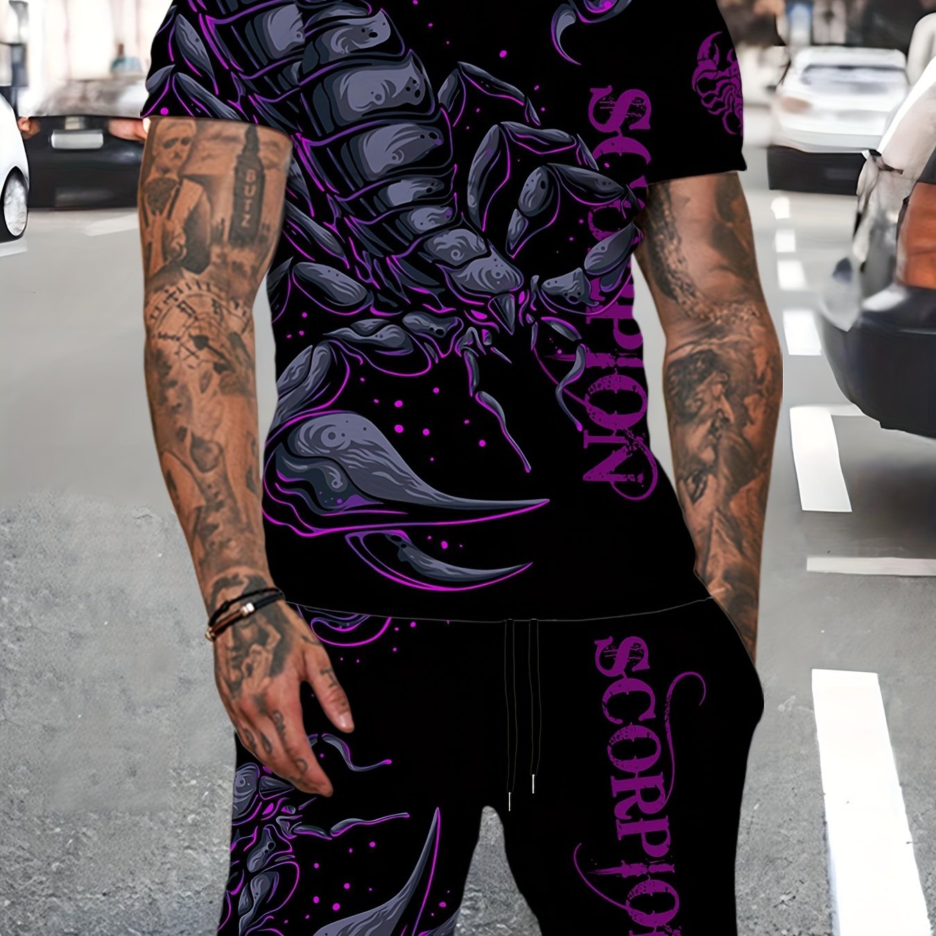 TEMU 3d Full-body Printed Men's Short-sleeved T-shirt Set Summer Men's Fashion 2pcs Plus Size Sportswear Men's Sporty Style Printed T-shirt Men's