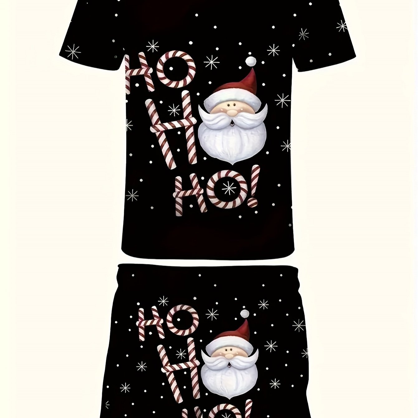 TEMU Men's New Christmas 2pcs Set - Short Sleeve Santa Print T-shirt And Drawstring Pocket Shorts, Trendy Casual Outfit, Plus Size