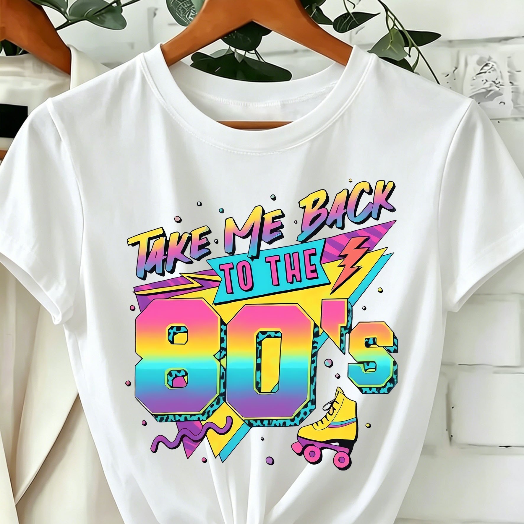 TEMU Back To The 80s, Vintage Style - Women's Spring/summer Trendy Printed T-shirt, ! Crew Neck Short Sleeve Top, For Spring/summer, Comfortable