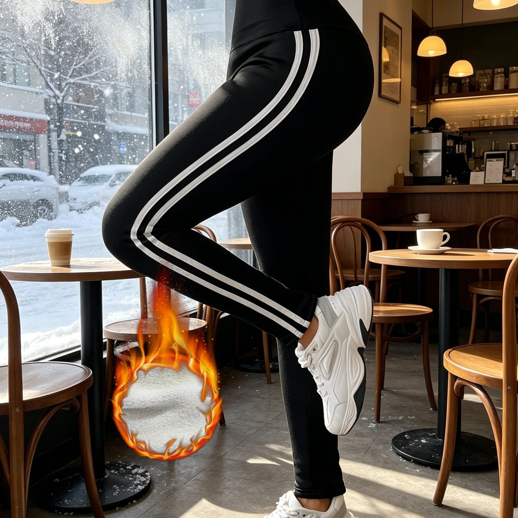 TEMU Side Double Drawstring Fleece Long Pants High Waist Tummy Control Trousers Women's Casual Wear