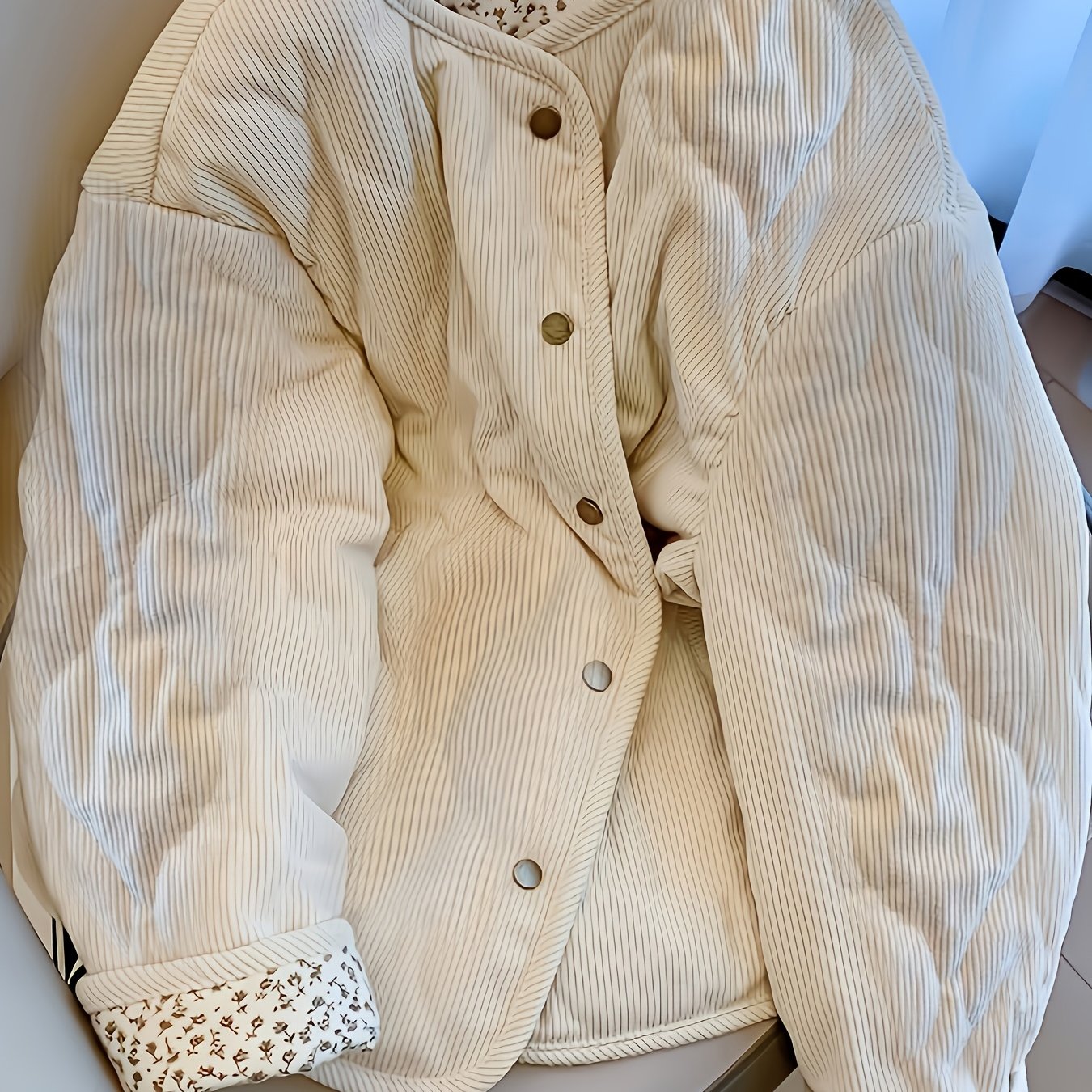 TEMU New Women's Outerwear For Fall/winter 2026: Designer Floral Gourd Pattern Quilted Jacket, Long Sleeve Corduroy Crew Neck Cropped Jacket, Most