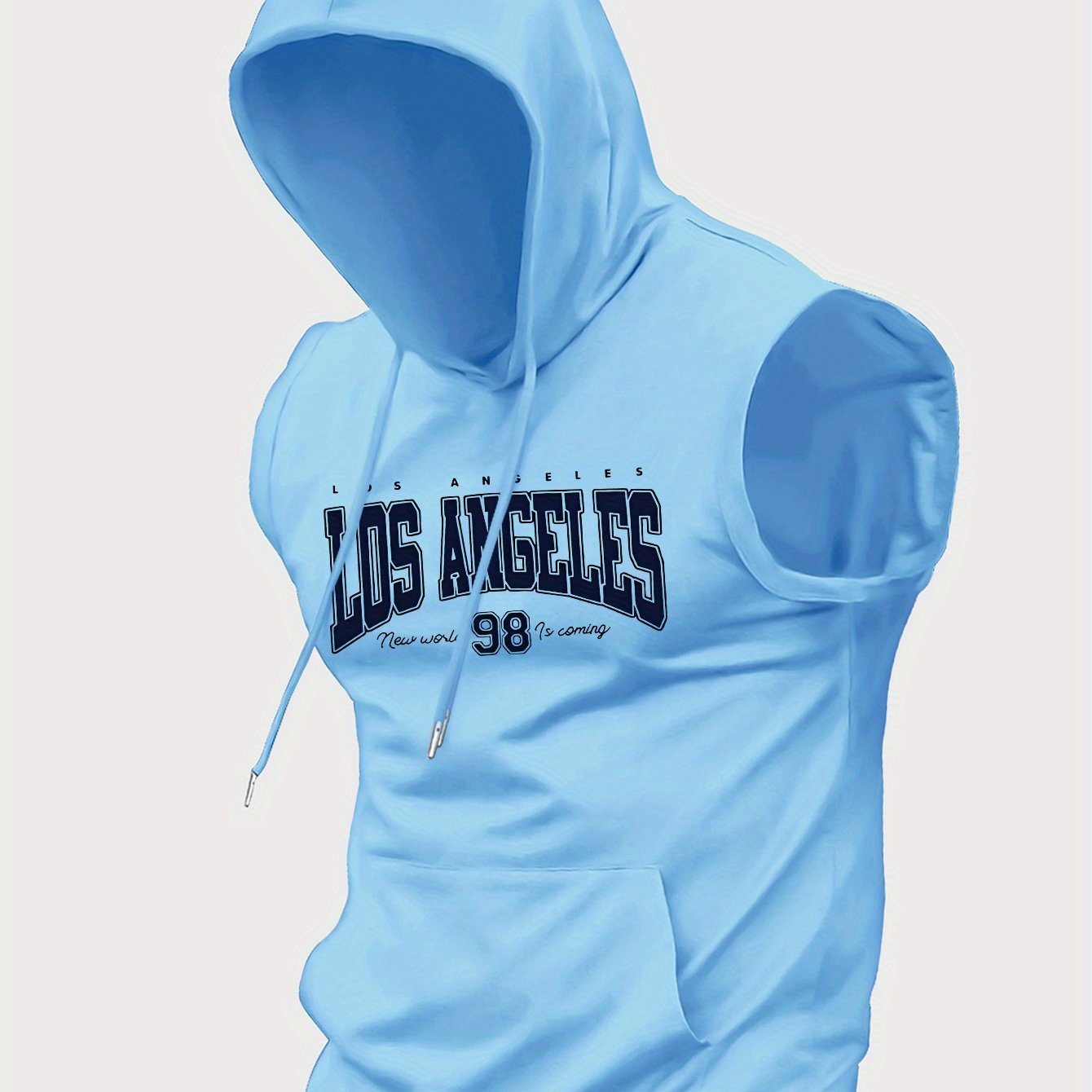 TEMU New Summer Men's Casual Sports Hooded From Knitted Fabric, Los Angeles, Featuring A Retro Style With A Streetwear Vibe, Loose And Comfortable,