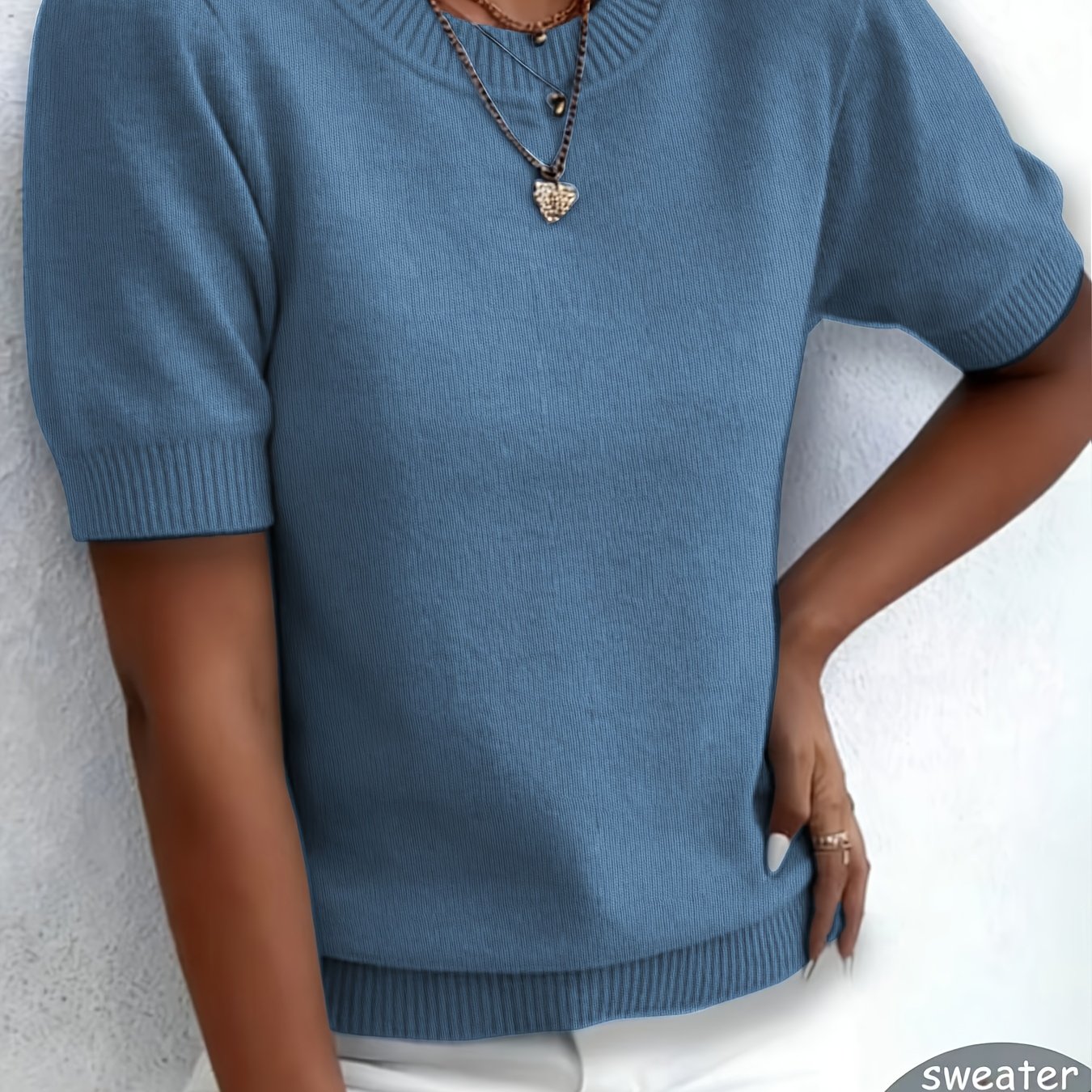 TEMU Sweater Boutique, Women's Vintage Home Pullover, Round Neck Short Sleeve Soft Comfortable, Elastic Top, Selling Round Neck Short Sleeve Sweater