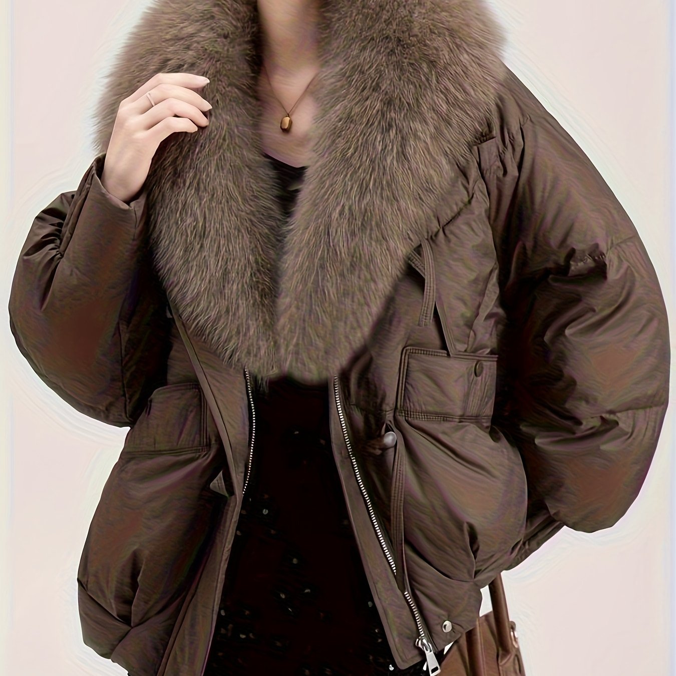 E-shop Elegante Herbst Winter Damen Jacke mit übergroßen , -Warm, große , kurzer, warmer Mantel
