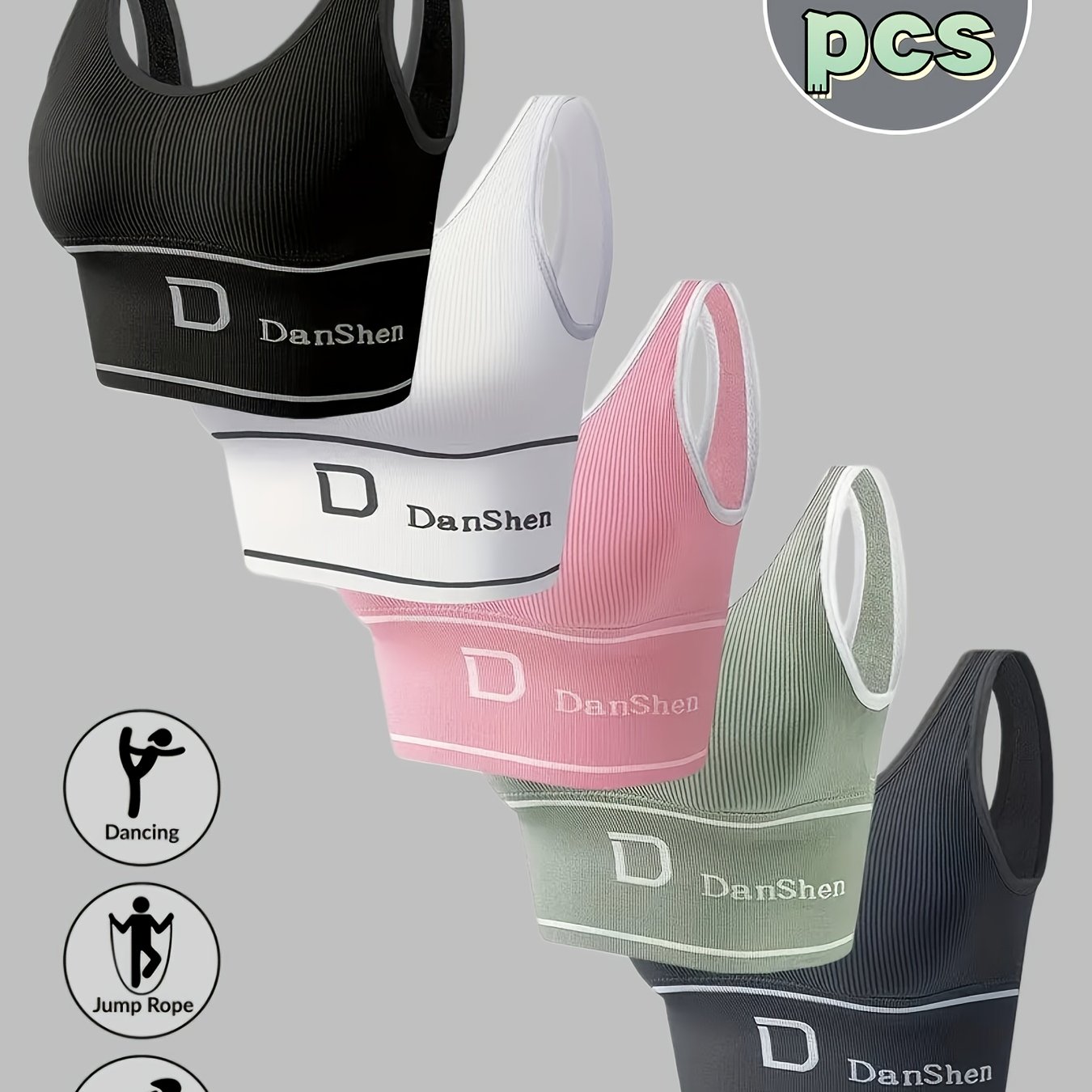 5pcs Lingerie Set, Wire-free Sports Bra, Gathered Full-coverage Yoga Running Top