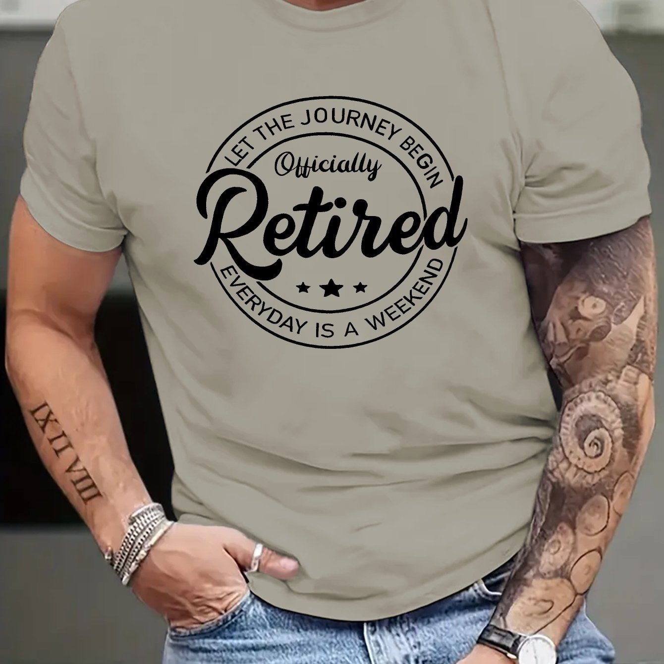 TEMU Retired Print Tee Shirt, Tees For Men, Casual Short Sleeve T-shirt For Summer