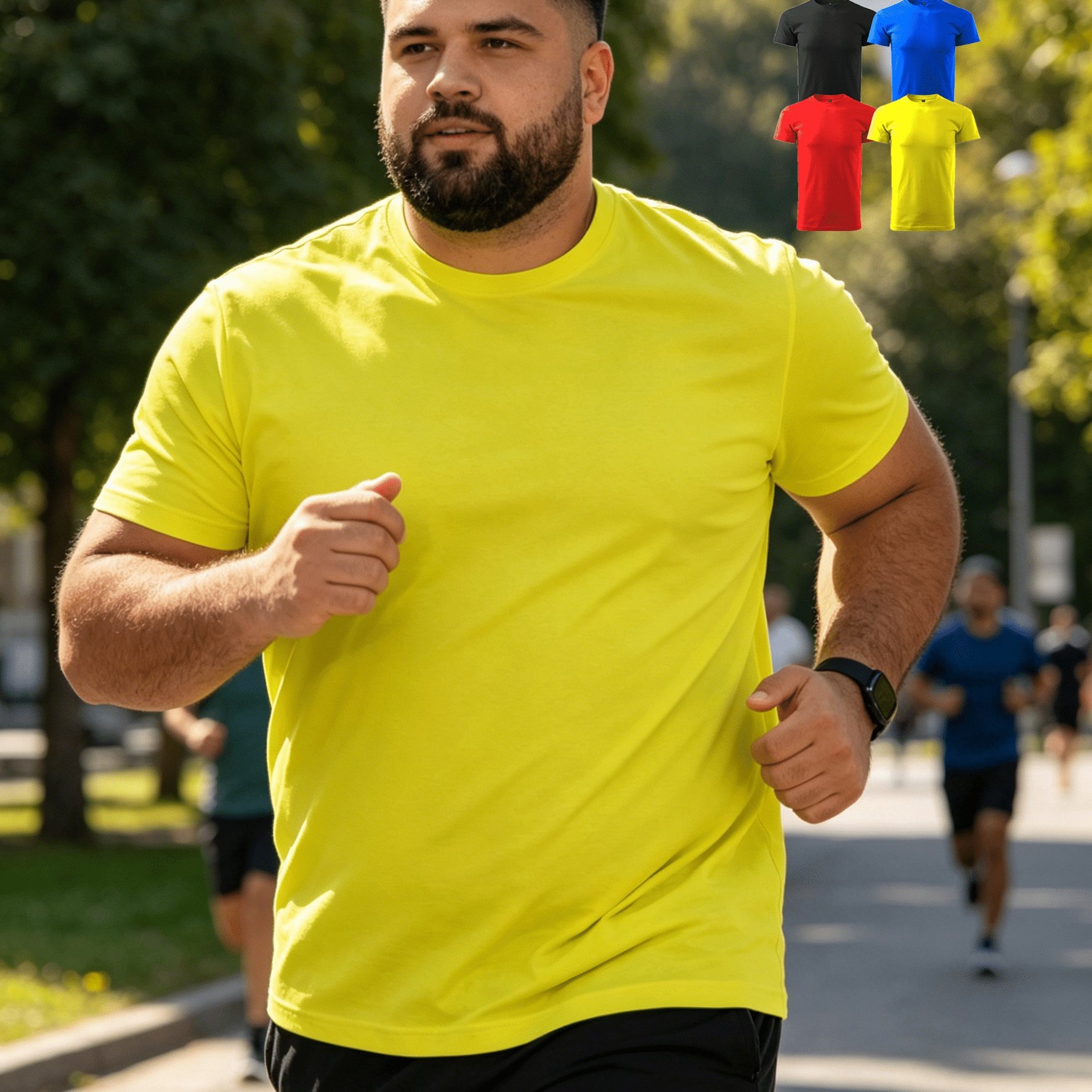 Image of 4pcs Big And Tall Men's Plus Size Summer Sports, Casual, Breathable, Comfortable, Cool, Fitness, Short Sleeves, Plus Size