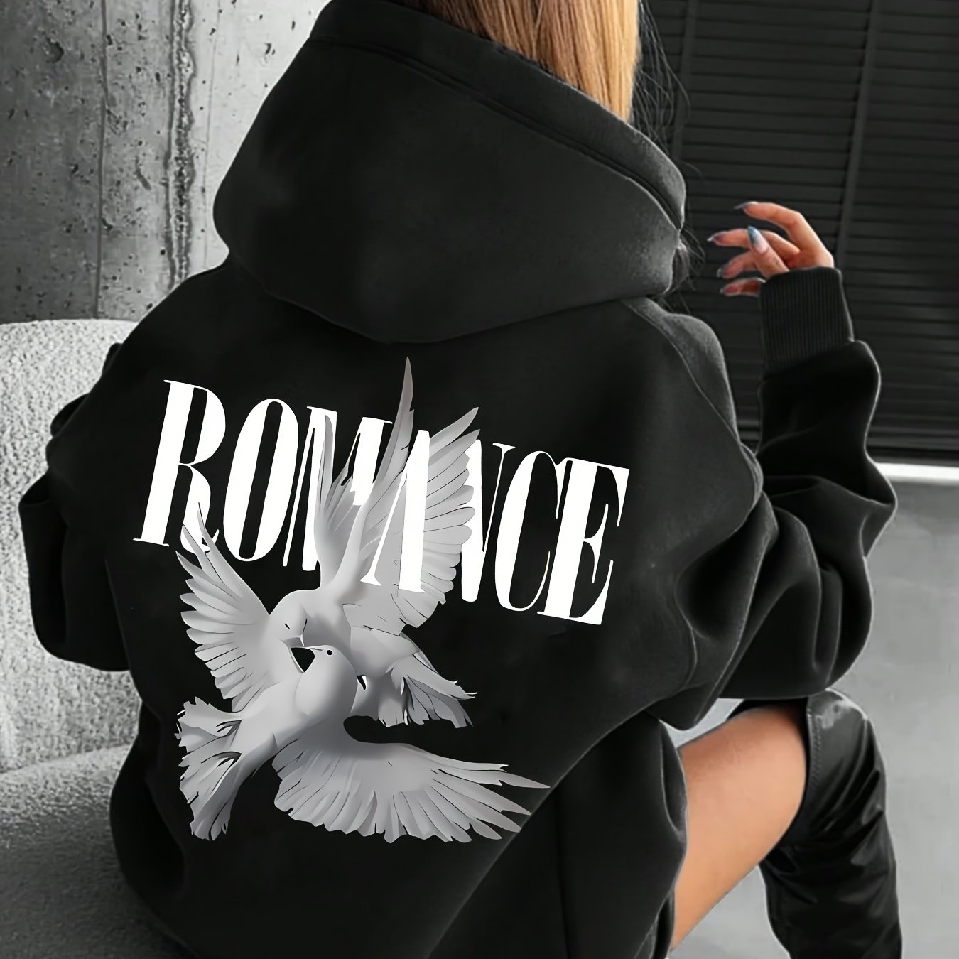 E-shop Damen-Kapuzenpullover mit weißer Taube romantischem Briefdruck – Lässiger, lockerer Pullover, leicht dehnbar, bequem für alle Jahreszeiten,