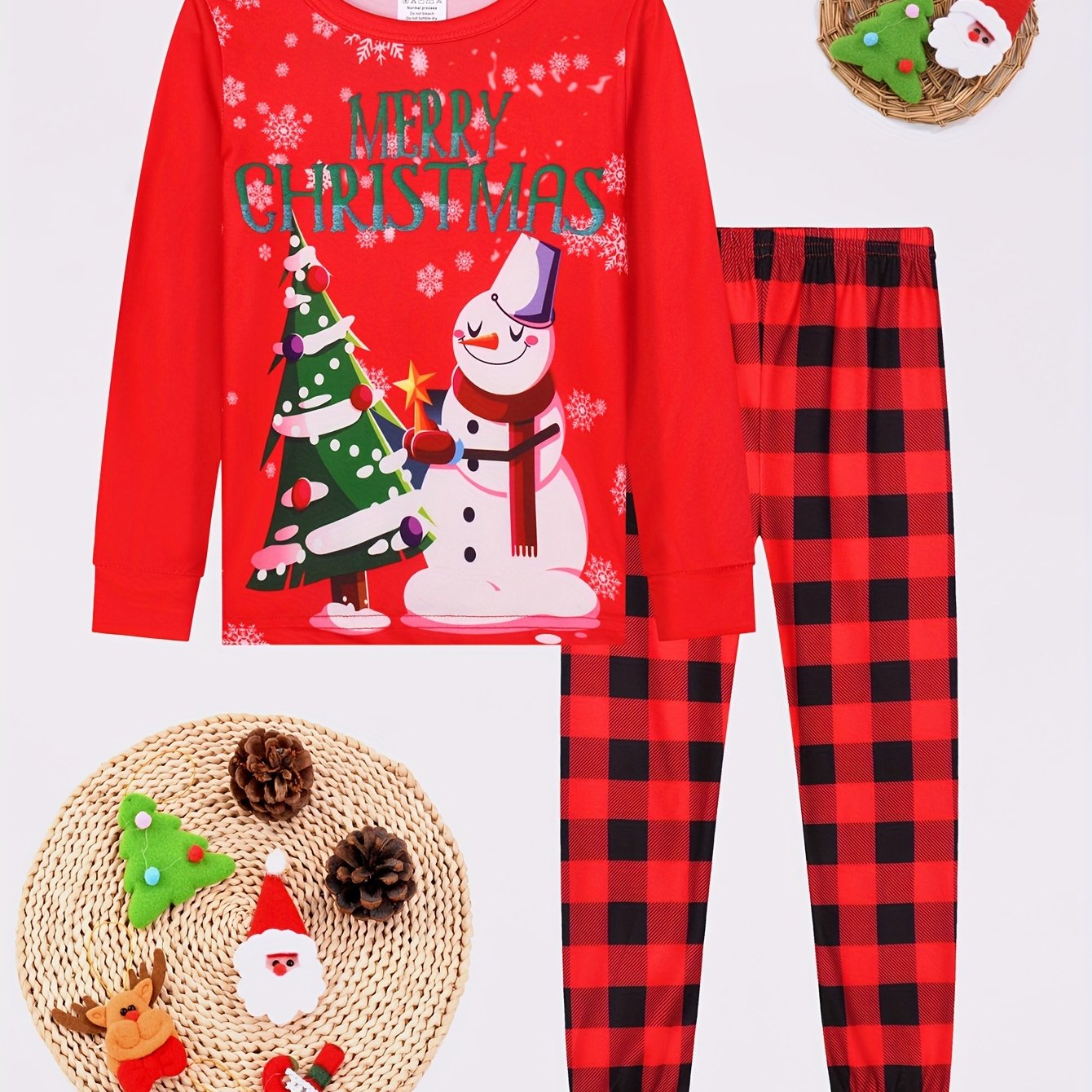 Image of [1 Set] Boys' Set, Christmas Santa Claus Set, Skin-friendly And Comfortable, Breathable Long-sleeve T-shirt And Pants, Fun Christmas Style