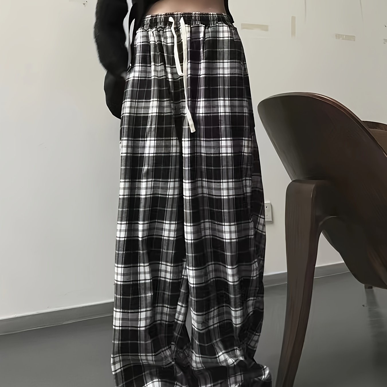 Summer Thin High-waisted Drape Straight Loose Casual Summer Black And White Checkered Pants