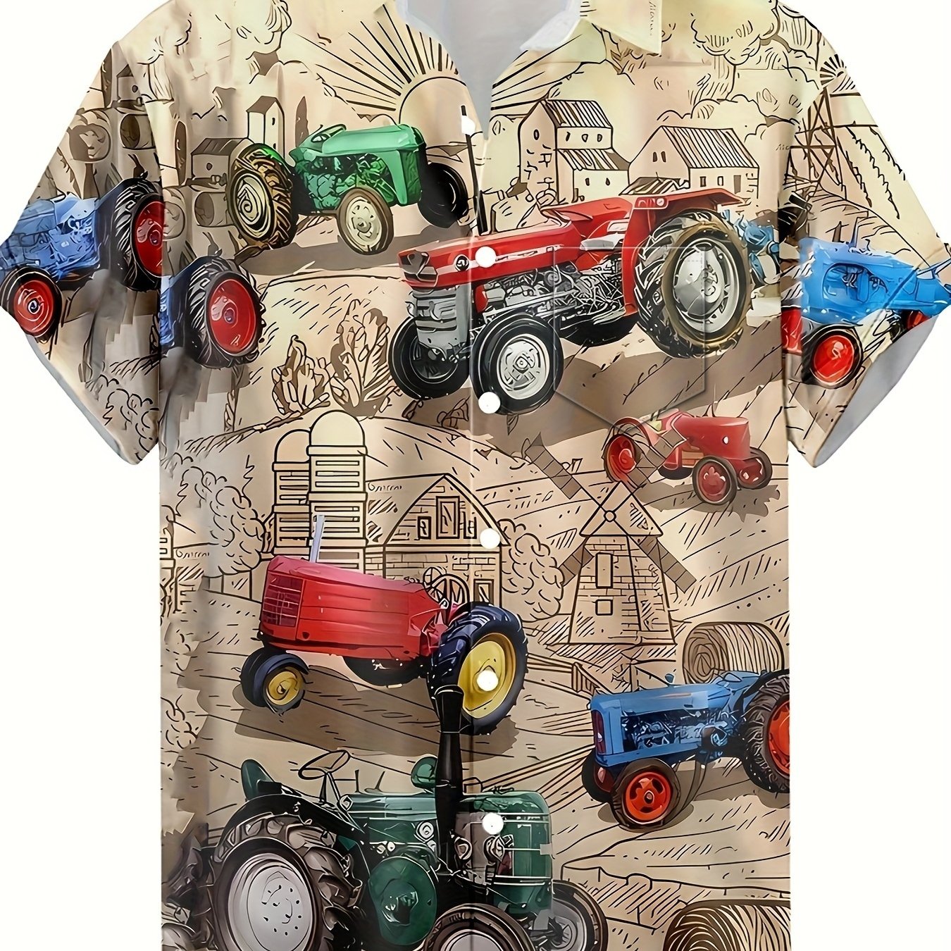 TEMU Men's Casual Sport Short-sleeve Printed Shirt With Pockets And Buttons, Plus Size, Lightweight, Comfortable, Breathable, Easy To Clean, Slightly