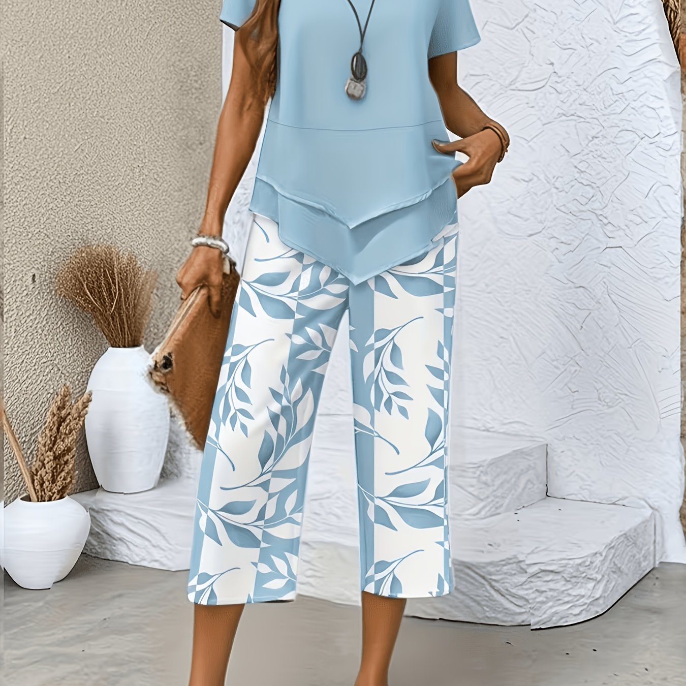 TEMU Women's Elegant Fashion Printed Cardigan And Pants Set