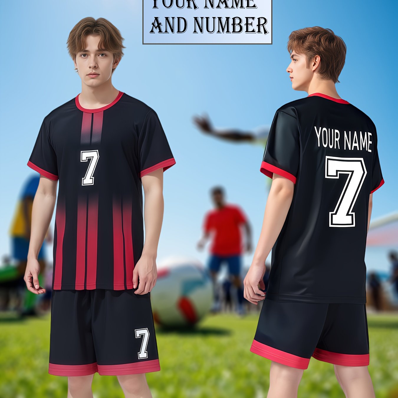 TEMU Customizable Youth Training Suit, Football Kit - Quick Dry, Personalized Diy Name And Number Customization, Suitable For Sports And Casual Wear