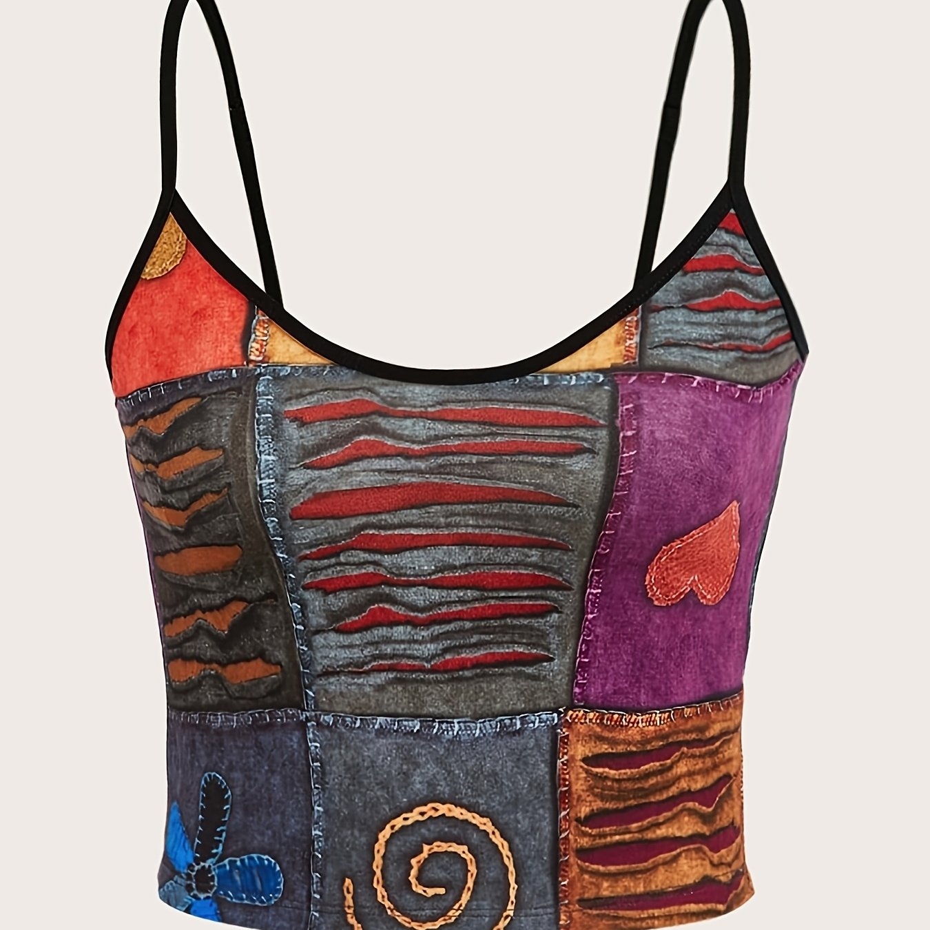 Image of Adjustable Length Sexy Halter Top / Bohemian Color Block Print / Belly-baring Outfit