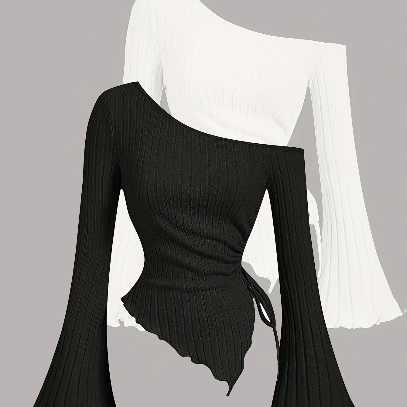 TEMU European And American Spring Summer Autumn Solid Color Casual One-shoulder T-shirt Two-piece Set