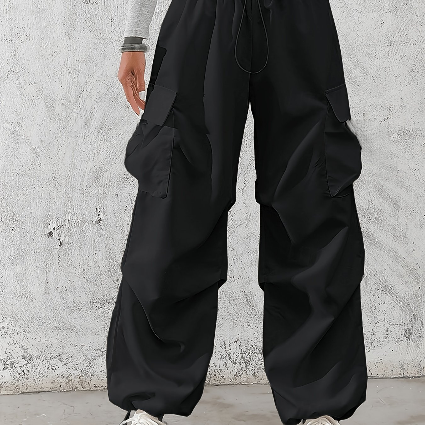 TEMU Elegant Casual Women's Cargo Pants With Pockets | Solid Color, Long Length, Drawstring Waist, Regular Fit, Wear