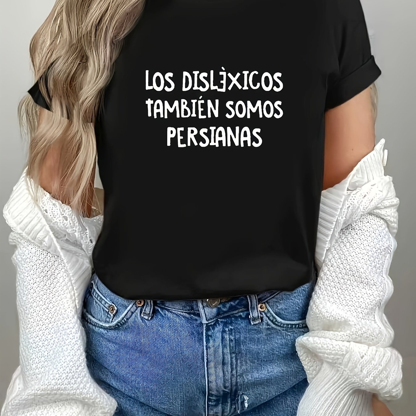 TEMU Camiseta de mujer para la concientización sobre la dislexia - "LOS DISLÉXICOS TAMBIÉN PERSIANAS" con en español, top de cuello y manga corta,